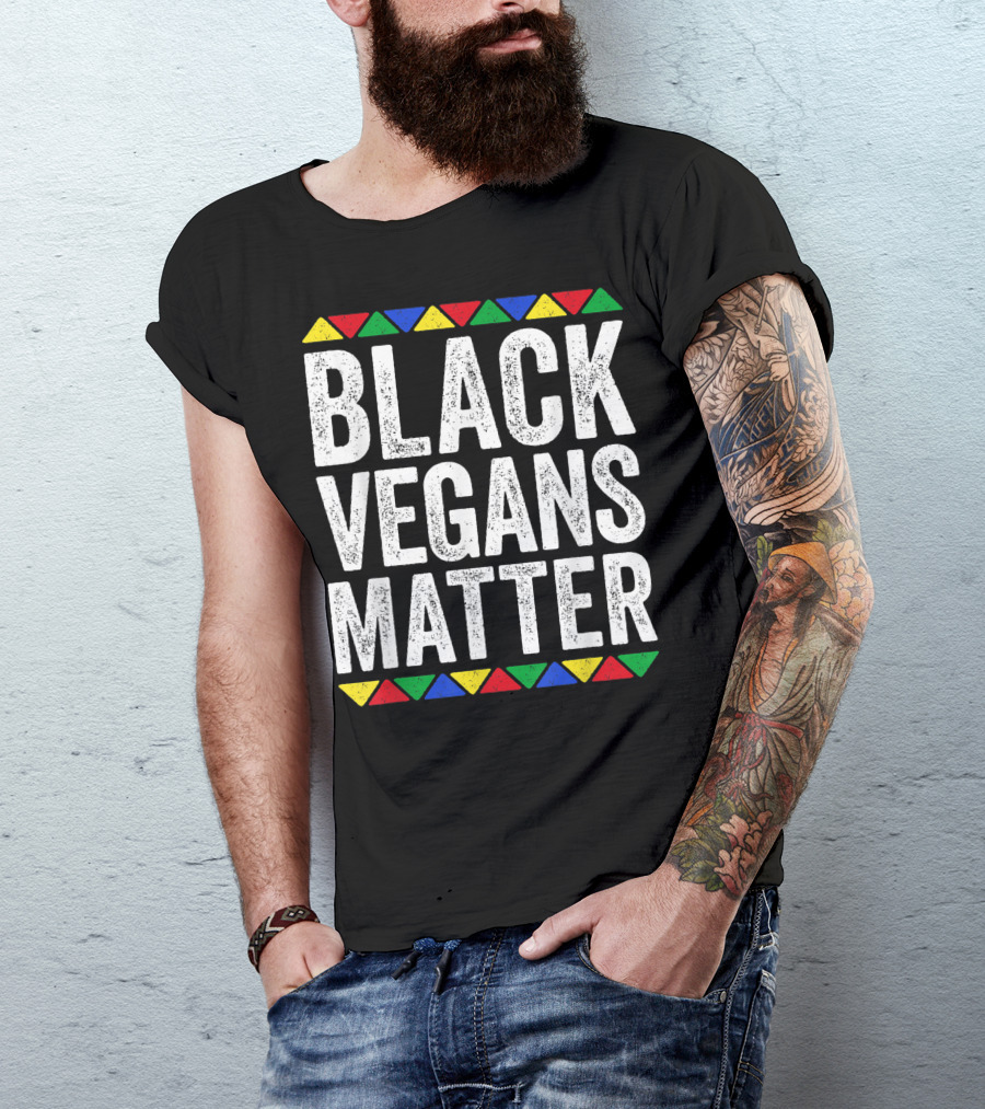 Black Vegans Matter Pride Colorful Geometric Accents T-Shirt