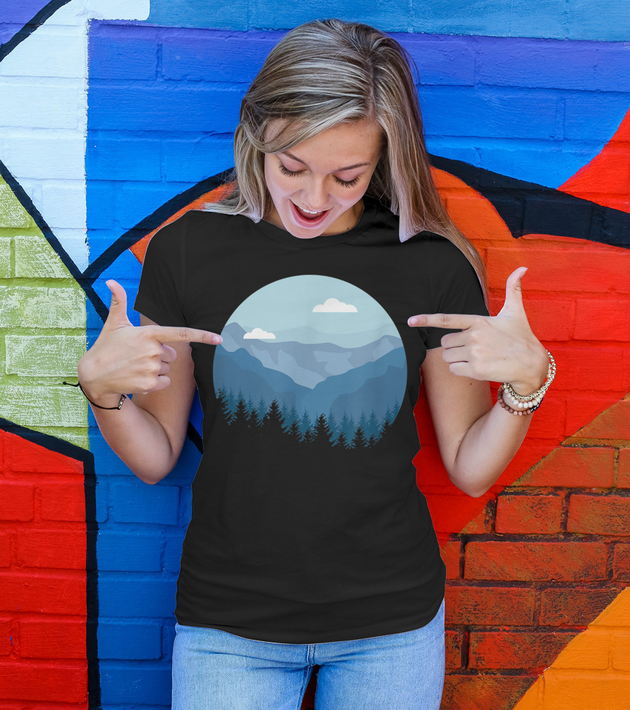 Blue Mountain And Forest Scene Circular T-Shirt
