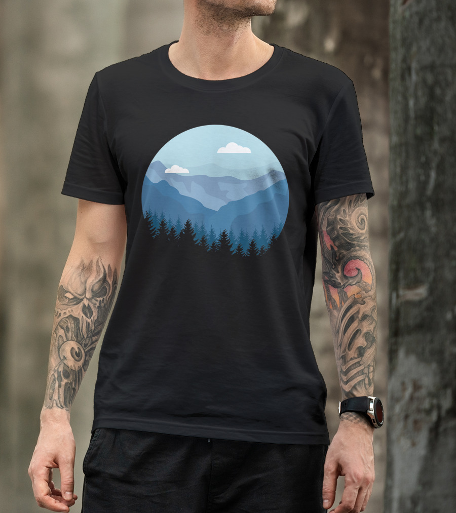 Blue Mountain And Forest Scene Circular T-Shirt