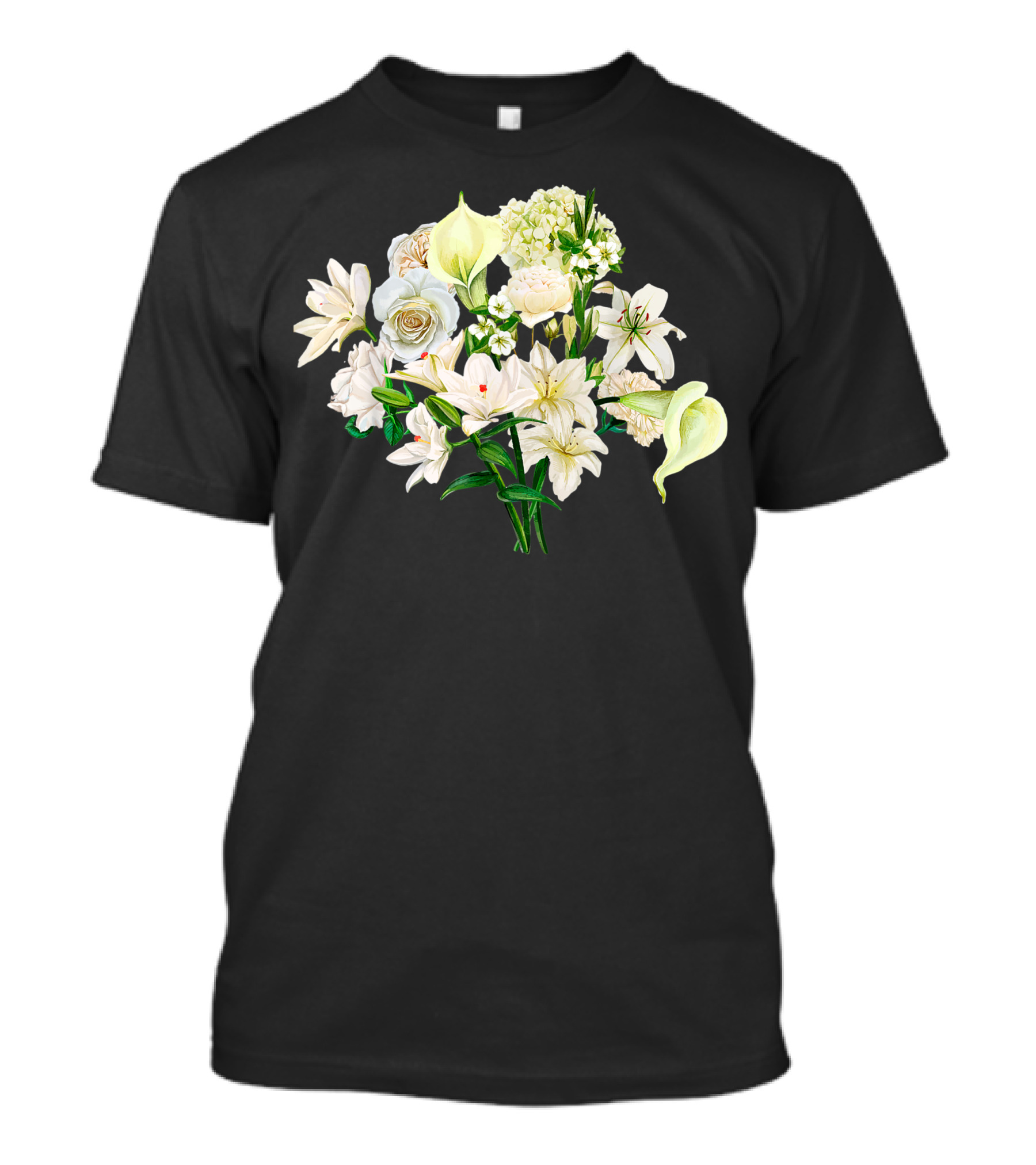 Bouquet Of Flowers Gardening Planting Hobby White Lily Rose Hydrangea Calla Lily Blossom Arrangement 15 T-Shirt