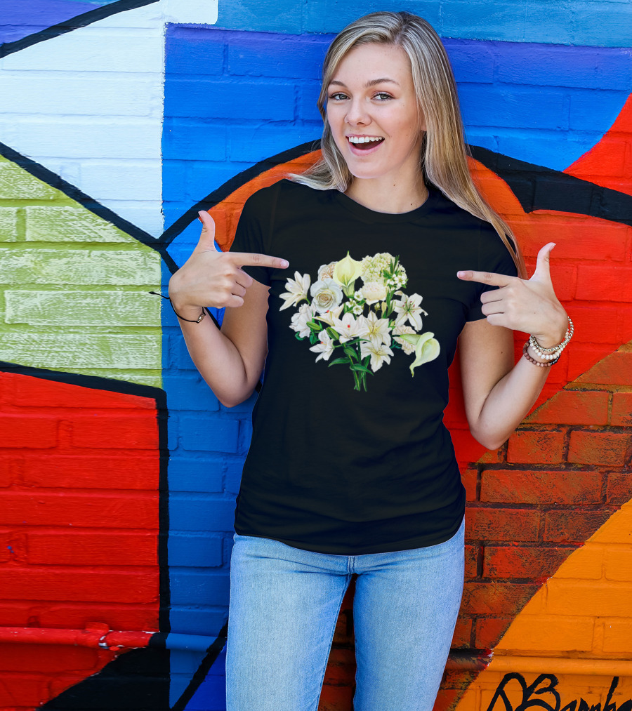 Bouquet Of Flowers Gardening Planting Hobby White Lily Rose Hydrangea Calla Lily Blossom Arrangement 15 T-Shirt