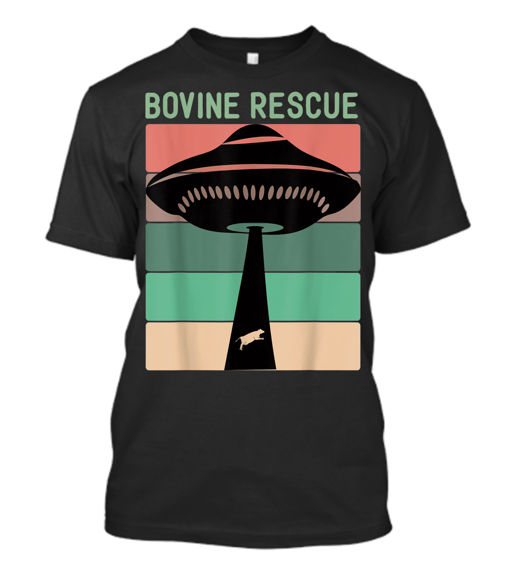 Bovine Rescue Vegan Rancher Alien UFO Cow Abduction Retro Stripes T-Shirt