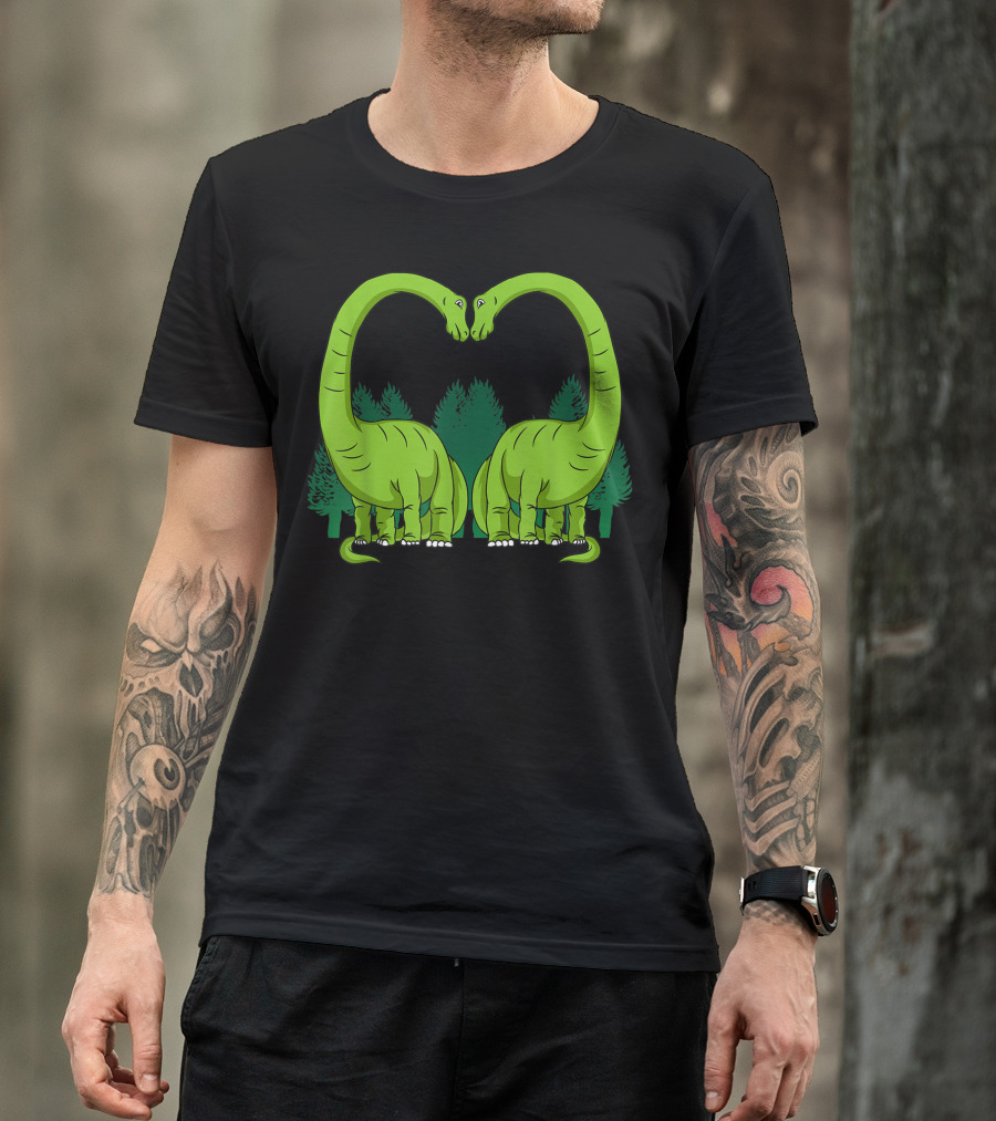 Boys Valentines Day Kids Love Brontosaurus Dinosaur Heart-Shaped Neck Pair T-Shirt