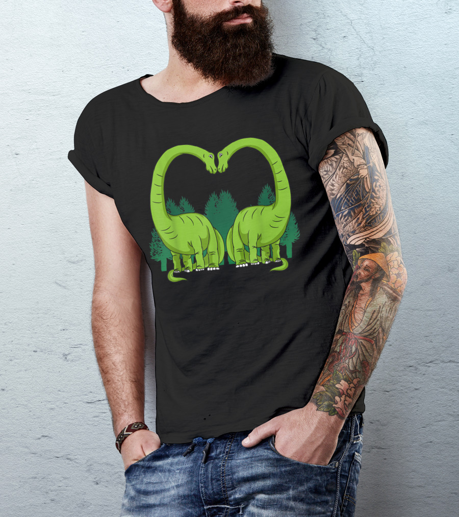 Boys Valentines Day Kids Love Brontosaurus Dinosaur Heart-Shaped Neck Pair T-Shirt