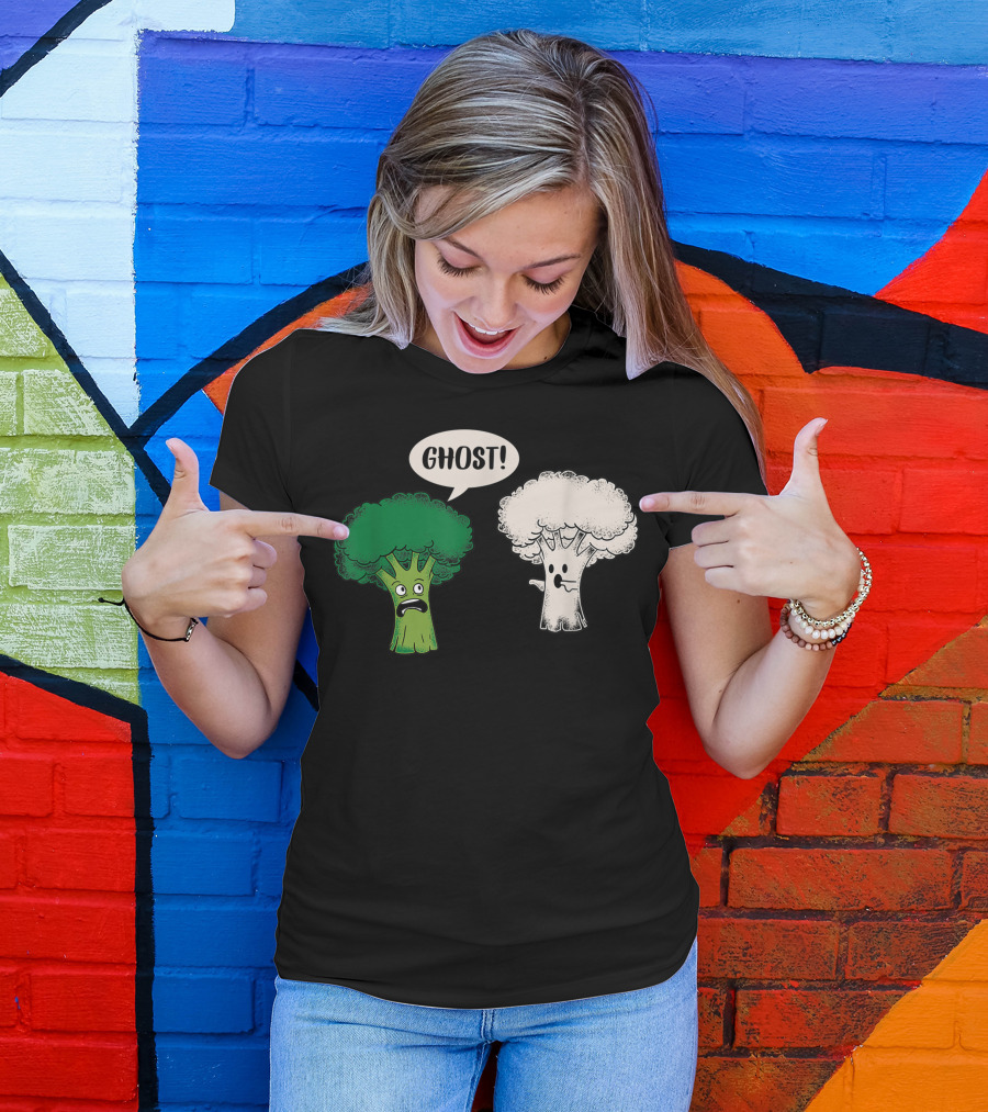 Broccoli Cauliflower Ghost Vegetarian Vegetable Funny Comic T-Shirt