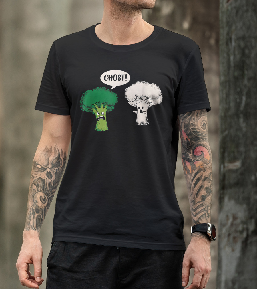 Broccoli Cauliflower Ghost Vegetarian Vegetable Funny Comic T-Shirt