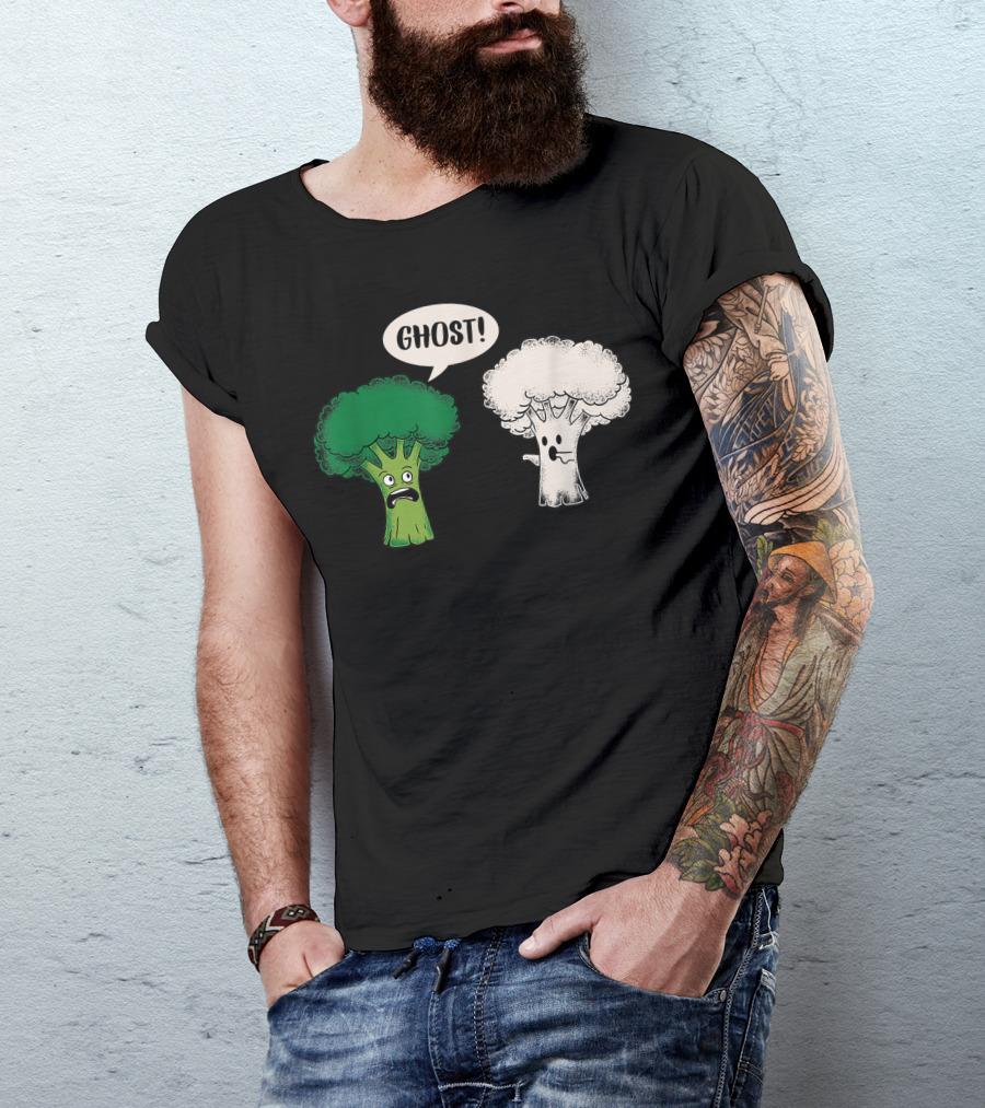 Broccoli Cauliflower Ghost Vegetarian Vegetable Funny Comic T-Shirt
