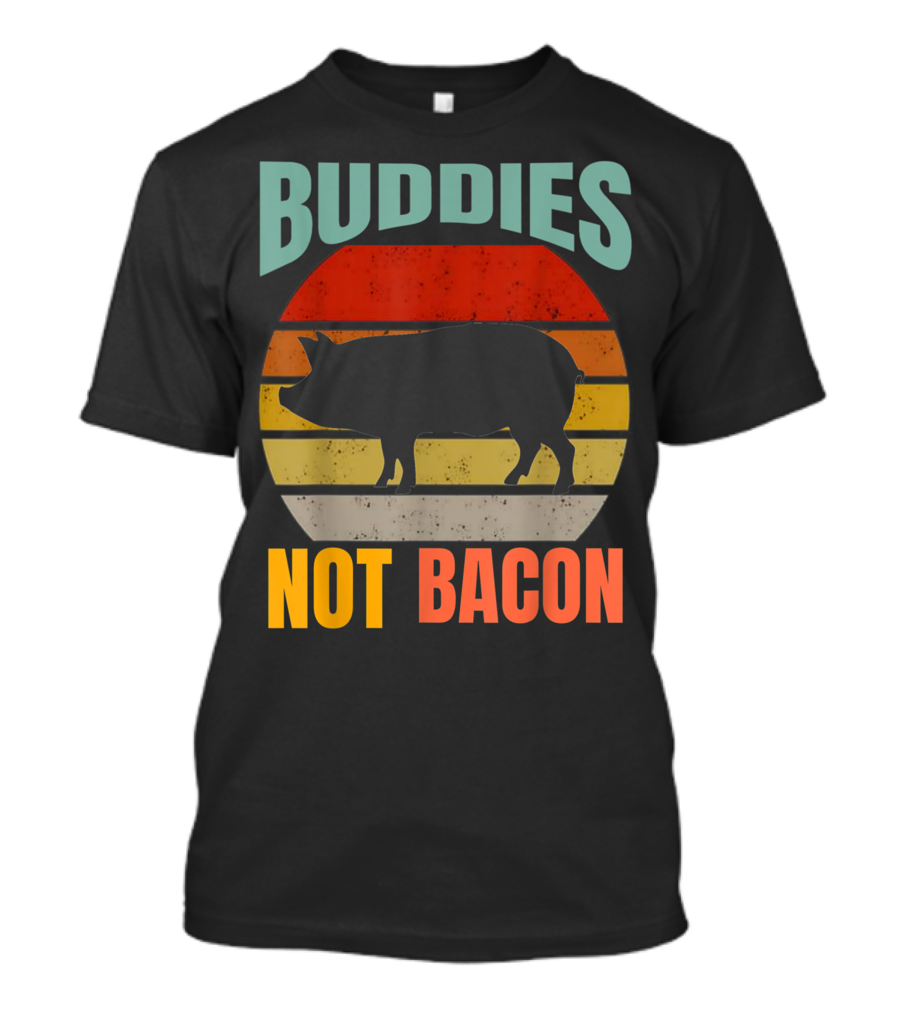 Buddies Not Bacon Cute Pig Vegan Vintage Piggy Retro Stripes T-Shirt