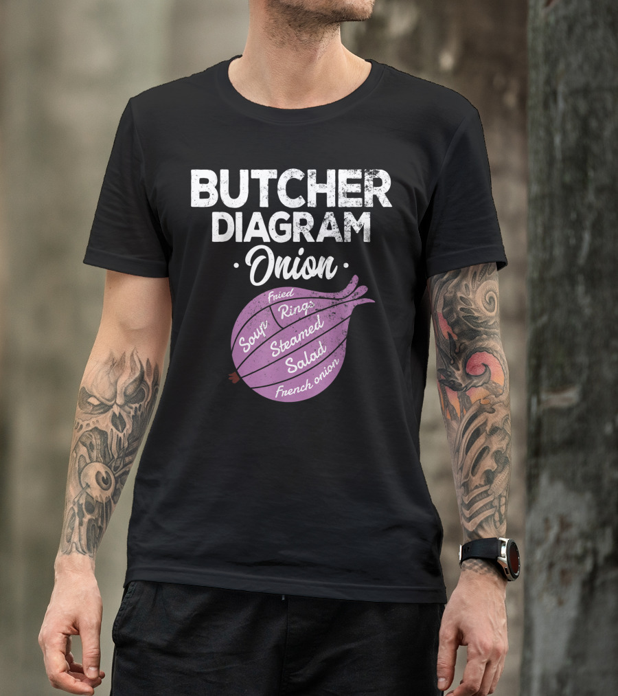 Butcher Diagram Onion Fried Rings Soup Steamed Salad French Onion T-Shirt