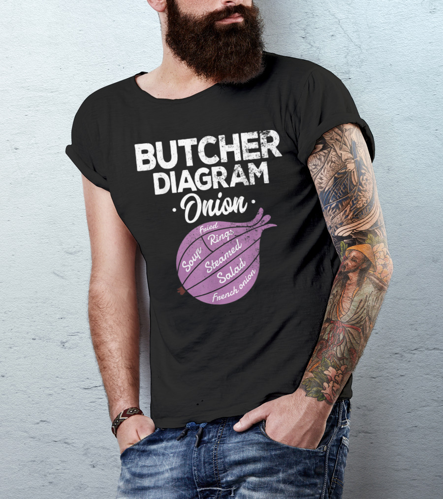 Butcher Diagram Onion Fried Rings Soup Steamed Salad French Onion T-Shirt