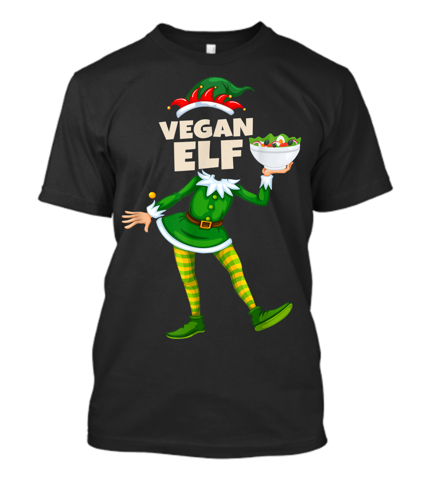 Vegan Elf With Christmas Present Holding Salad Bowl T-Shirt