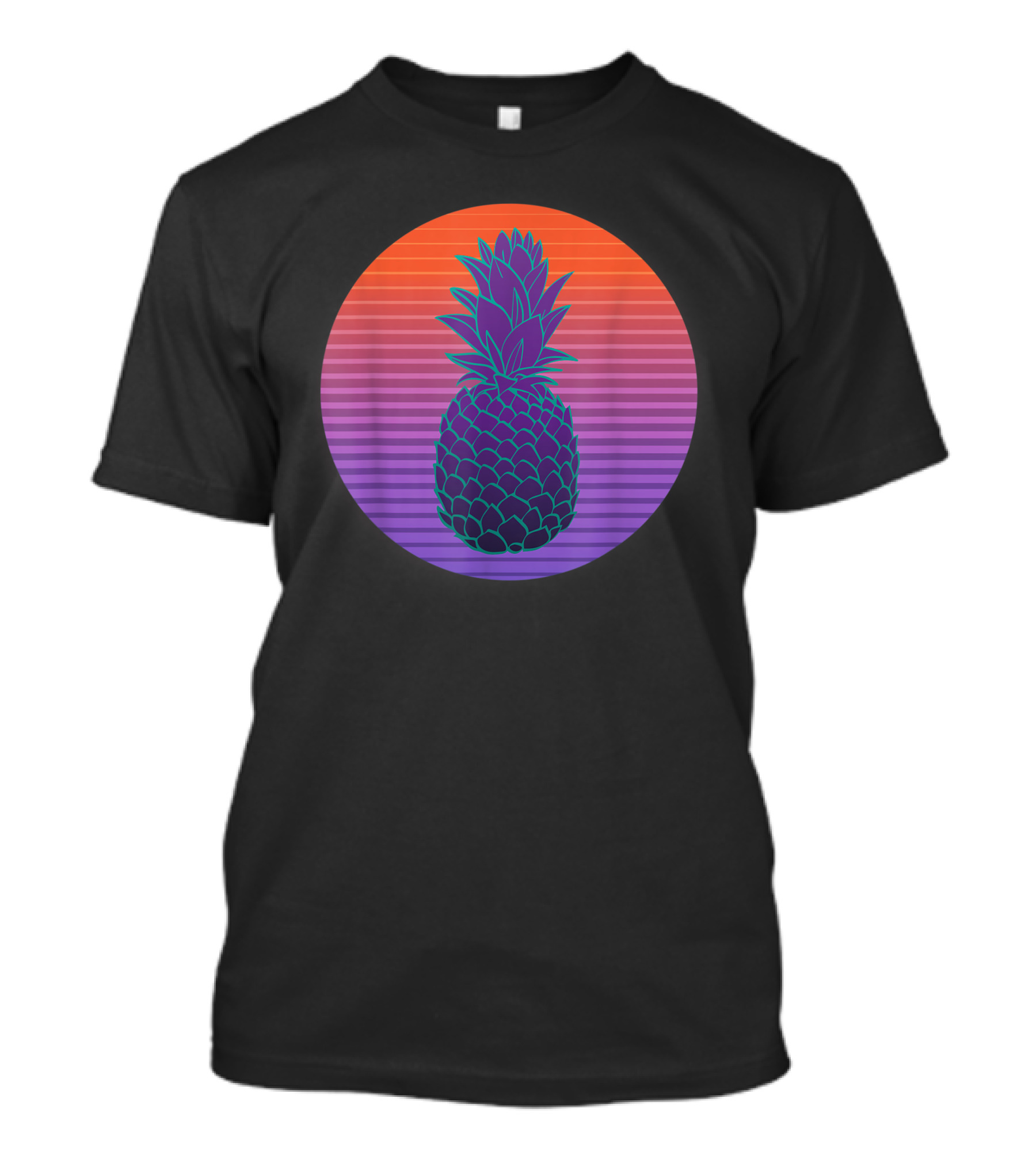 Classic Retro Sunset Striped Pineapple Fruit T-Shirt