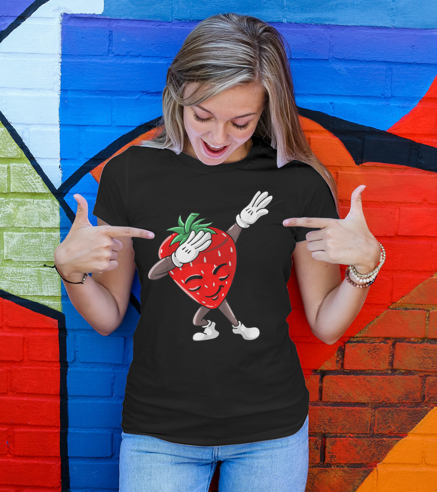 Cool Sweet Fruit Dabbing Strawberry Love Dancer T-Shirt