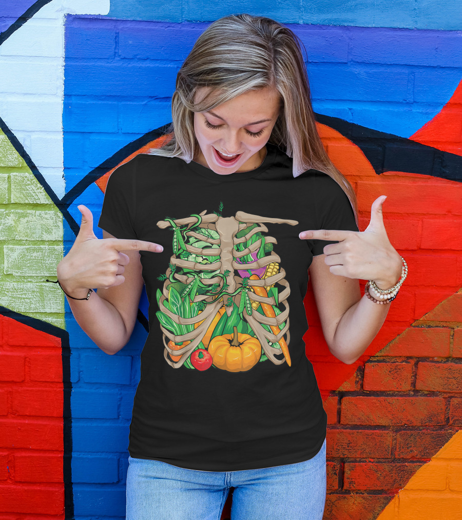 Lazy Halloween Skeleton With Cool Vegetable Costume T-Shirt