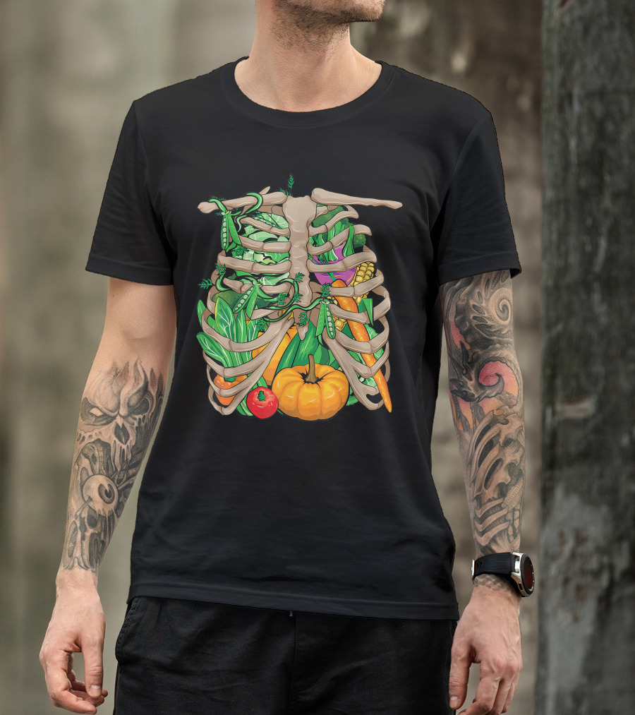 Lazy Halloween Skeleton With Cool Vegetable Costume T-Shirt