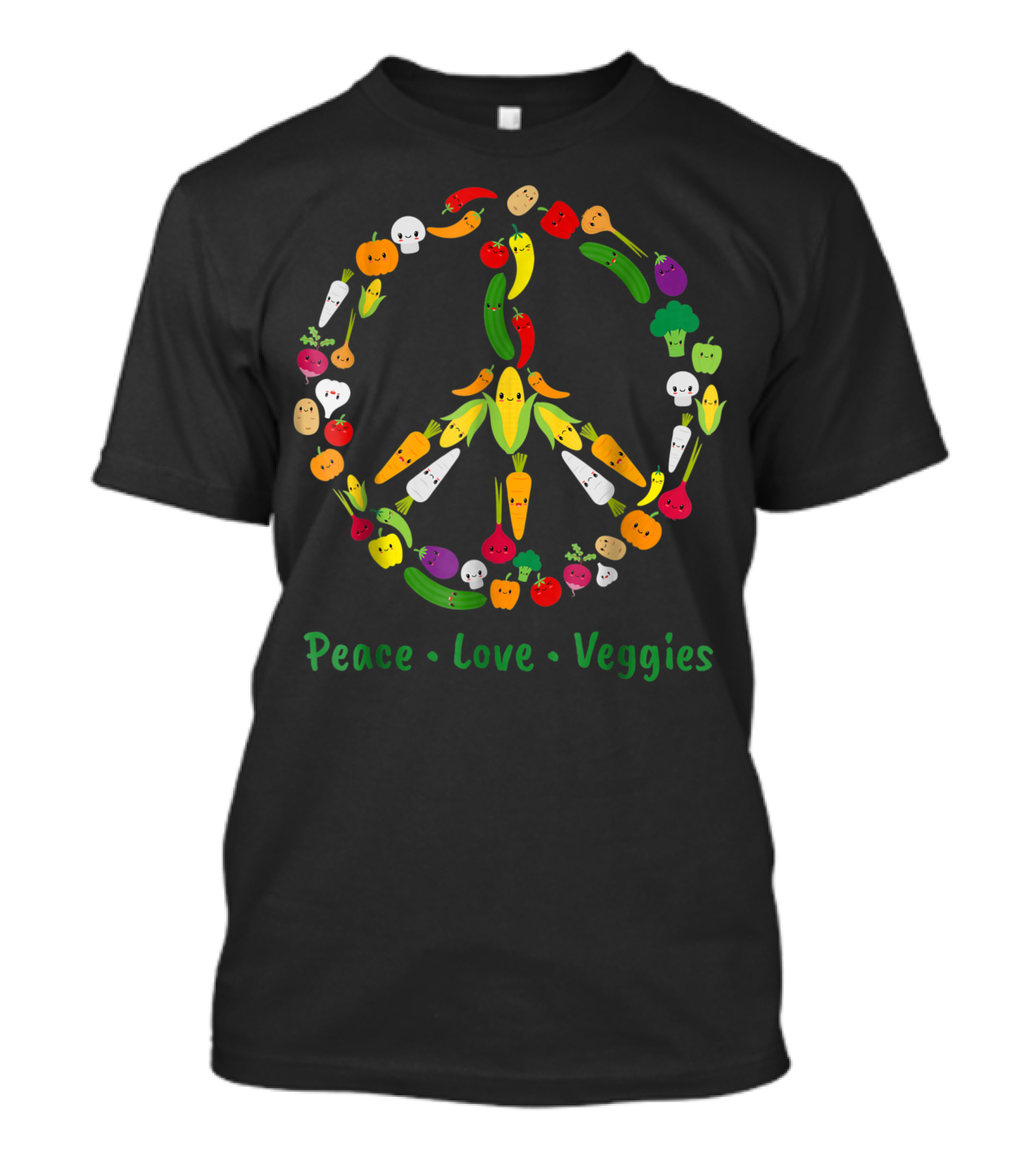 Peace Love Veggies Cute Kawaii Vegetable Veggie Peace Sign Vegan T-Shirt