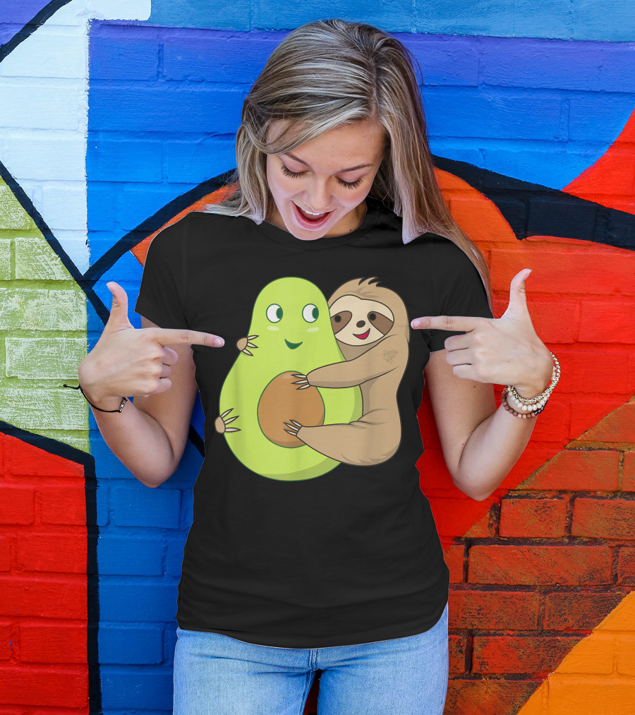 Cute Lazy Sloth Hugging Avocado Lover T-Shirt