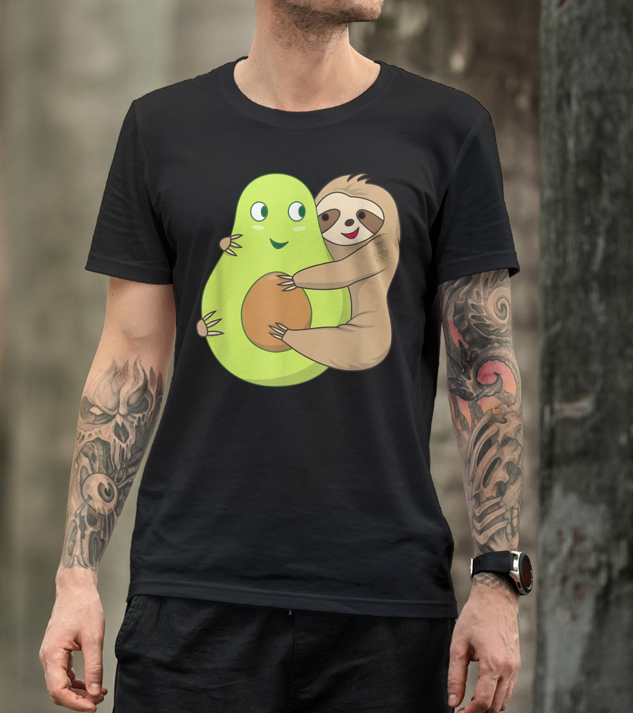 Cute Lazy Sloth Hugging Avocado Lover T-Shirt