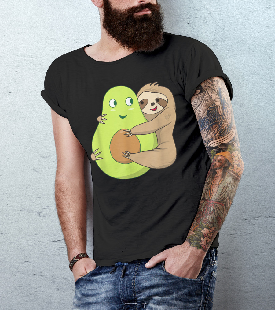 Cute Lazy Sloth Hugging Avocado Lover T-Shirt