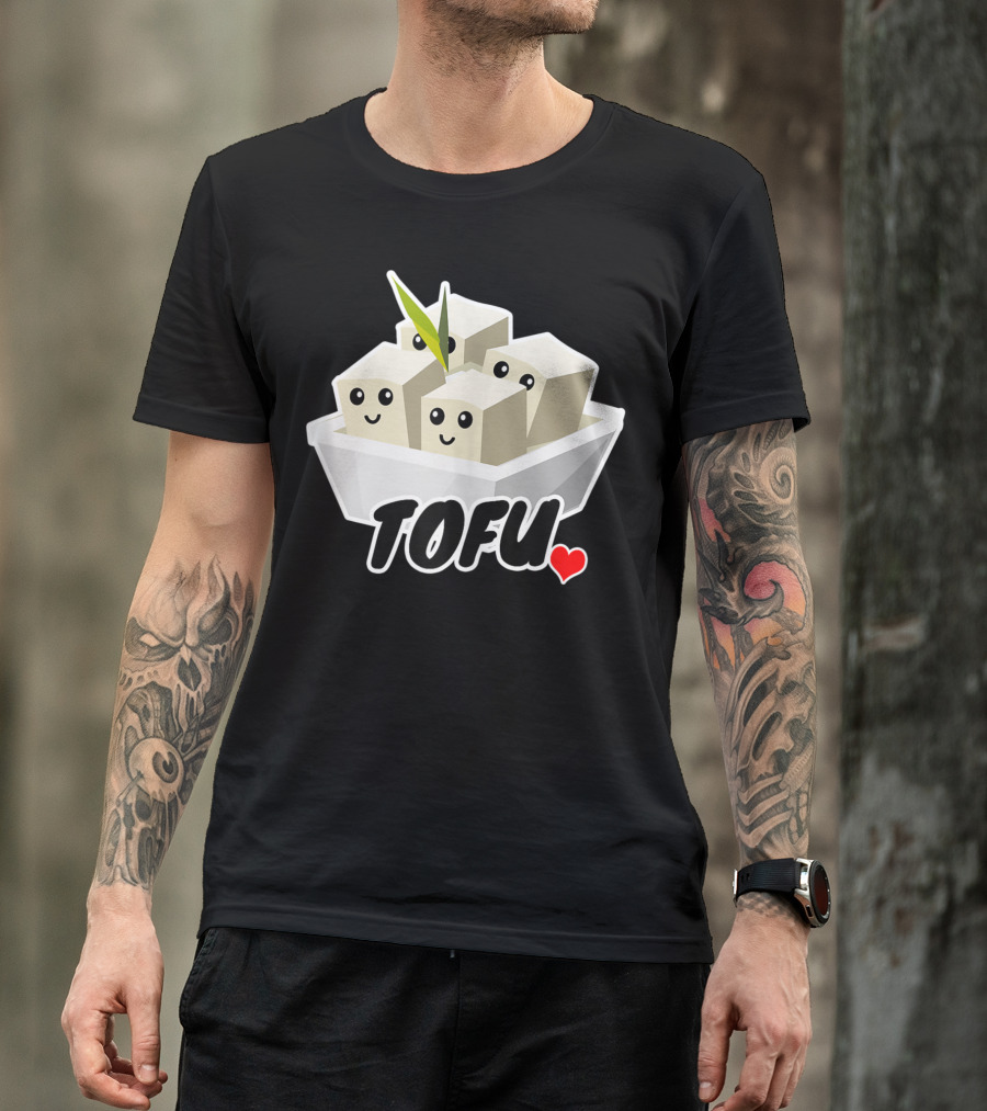Cute Tofu Happy Cubes With Heart And Leaf In Bowl T-Shirt