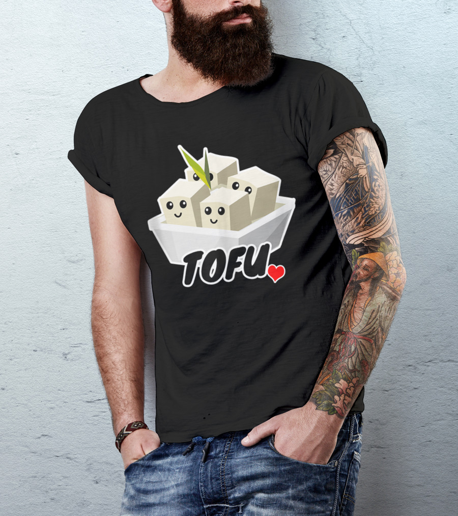 Cute Tofu Happy Cubes With Heart And Leaf In Bowl T-Shirt