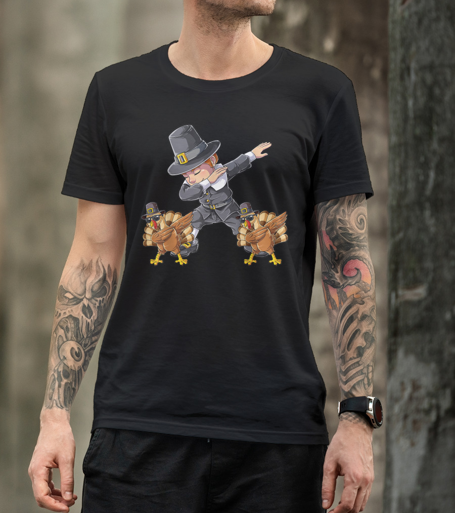 Pilgrim And Turkey Dab Dance Thanksgiving T-Shirt