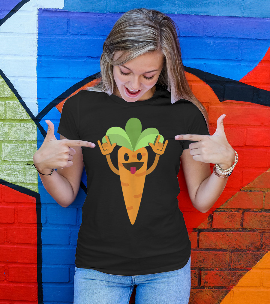 Dancing Carrot Root Vegetable Vegan Humor With Happy Expression T-Shirt