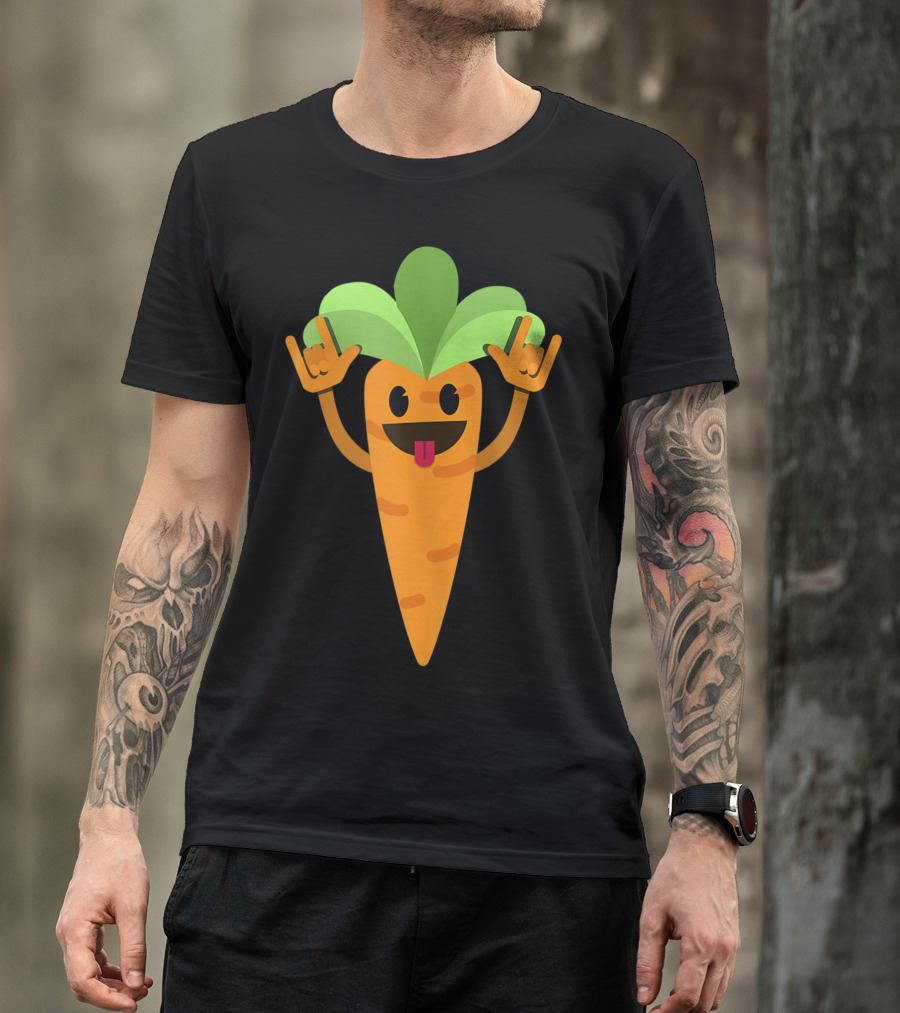Dancing Carrot Root Vegetable Vegan Humor With Happy Expression T-Shirt
