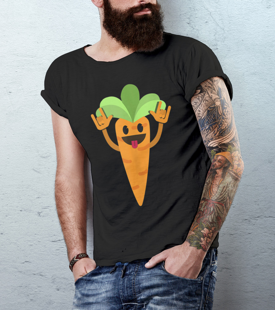 Dancing Carrot Root Vegetable Vegan Humor With Happy Expression T-Shirt
