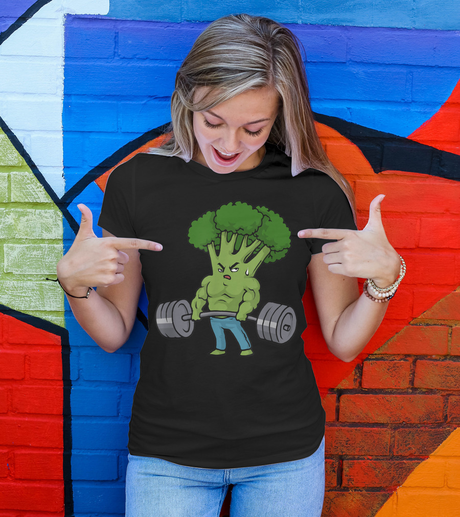 Deadlift Broccoli Gym Fitness Motivation Bodybuilding Cartoon Vegetables Weightlifting Veggie Power T-Shirt