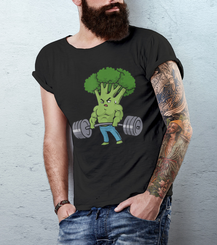 Deadlift Broccoli Gym Fitness Motivation Bodybuilding Cartoon Vegetables Weightlifting Veggie Power T-Shirt
