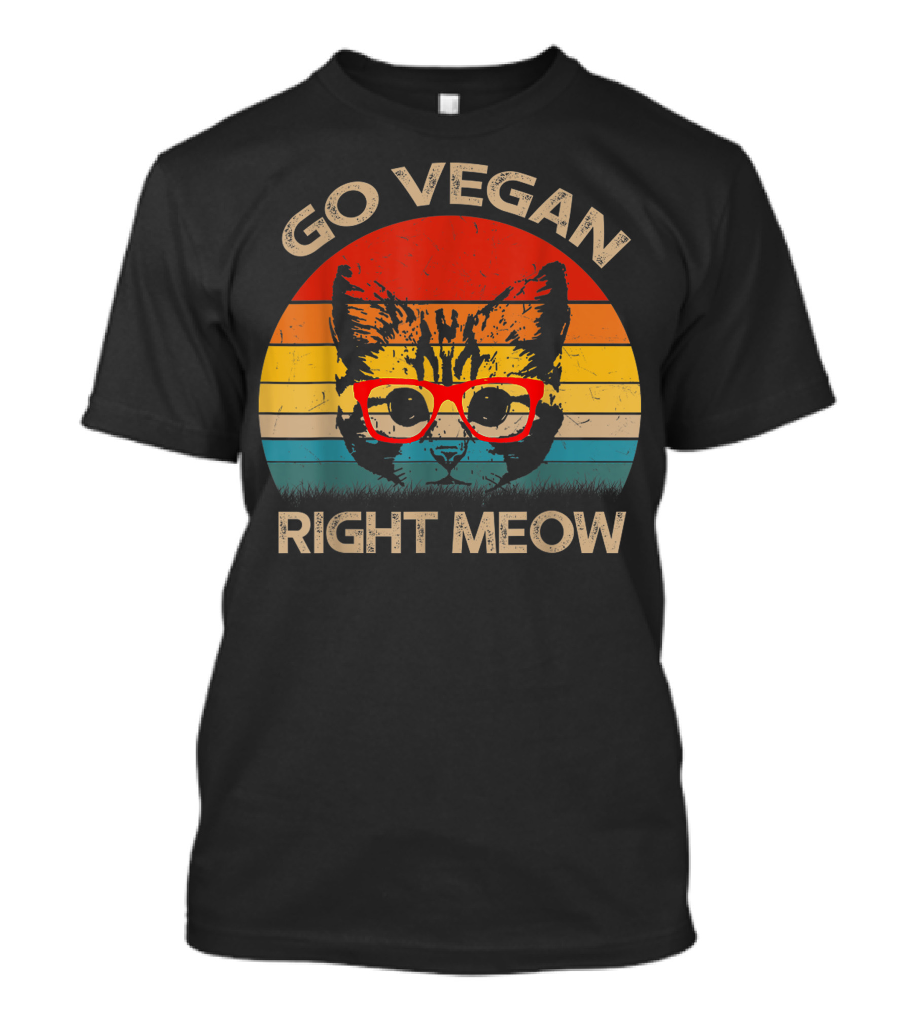 Go Vegan Right Meow Retro Cat With Glasses T-Shirt