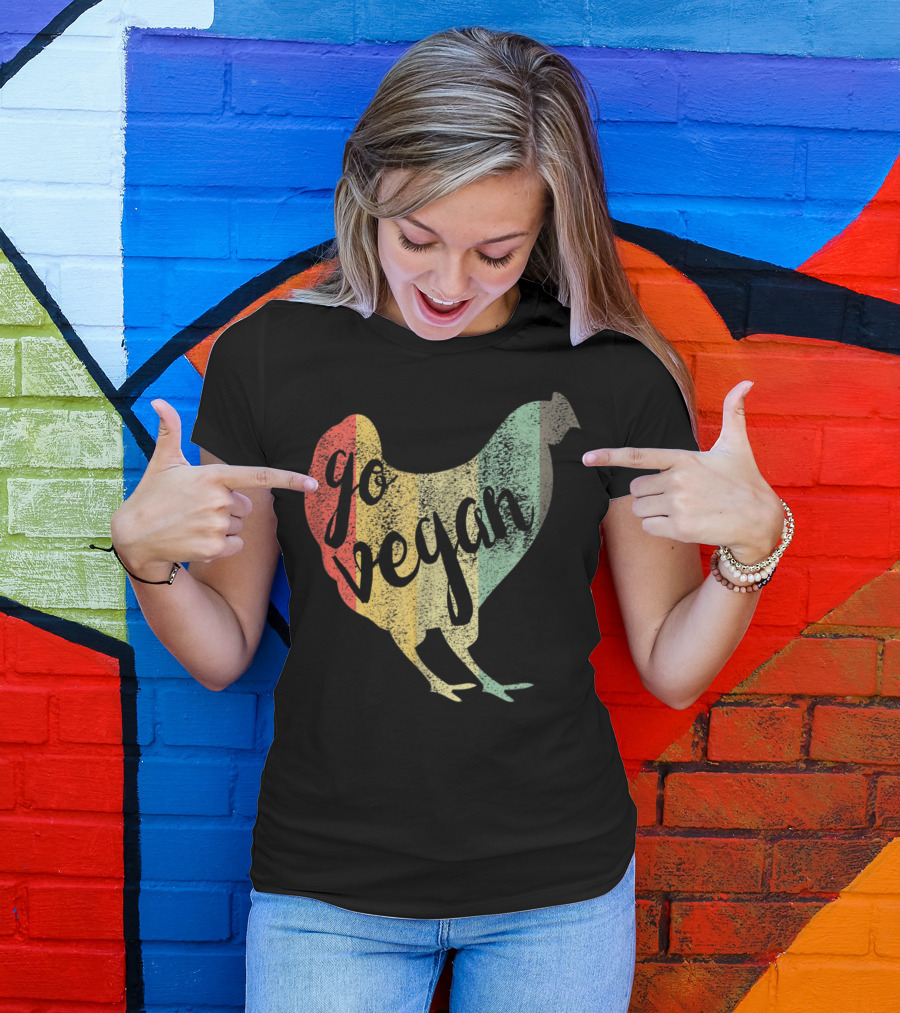 Go Vegan Vintage Chicken Rainbow T-Shirt