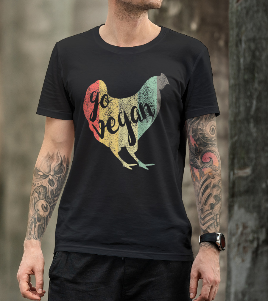 Go Vegan Vintage Chicken Rainbow T-Shirt