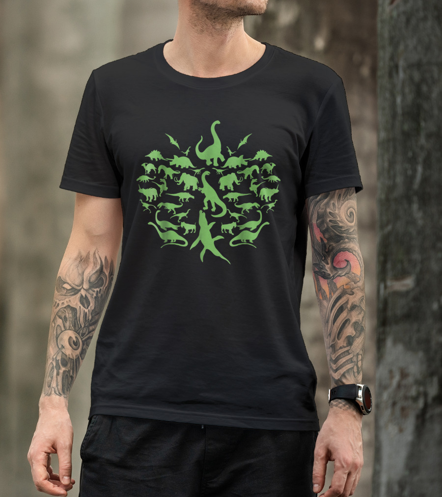 Various Green Dinosaurs Silhouettes Collection T-Shirt