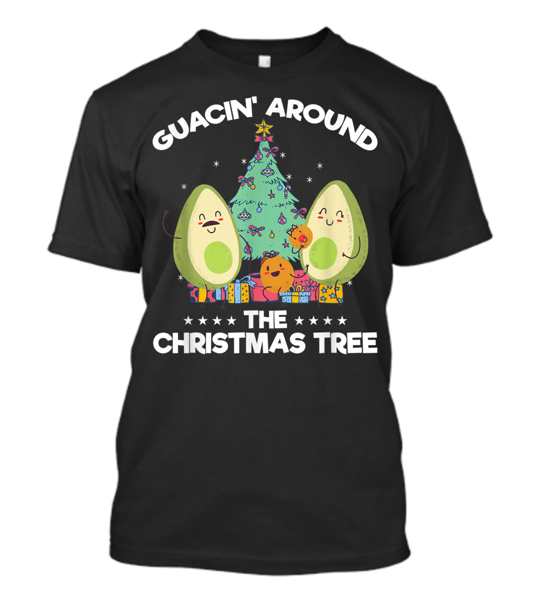 Guacin Around The Christmas Tree Funny Tropical Christmas Avocado Holiday Scene T-Shirt