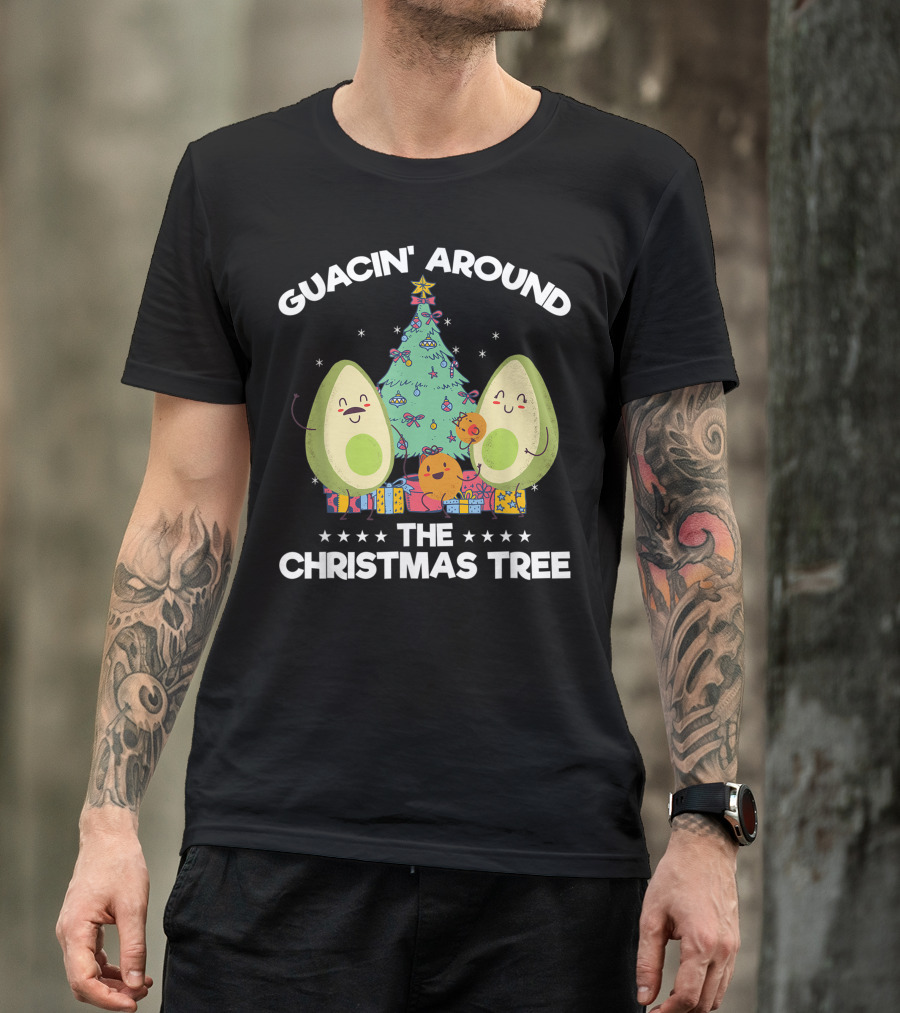 Guacin Around The Christmas Tree Funny Tropical Christmas Avocado Holiday Scene T-Shirt