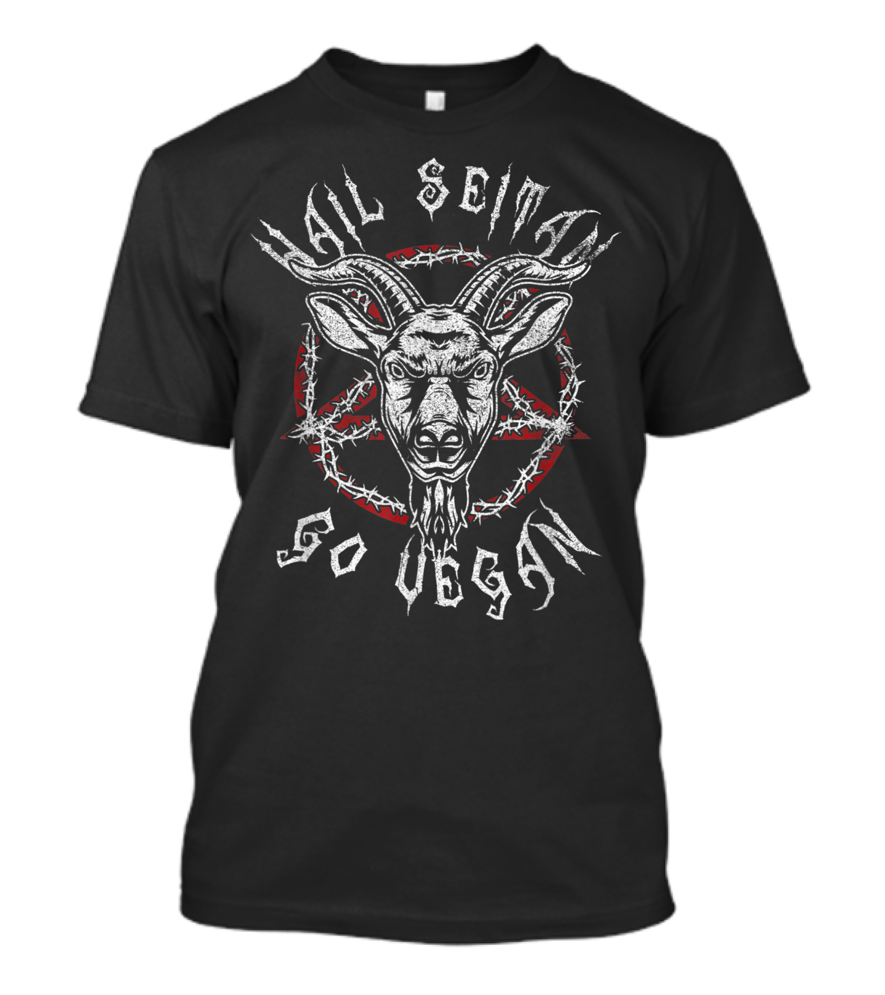 Hail Seitan Go Vegan Veganism Metal Goat Head With Barbed Wire And Pentagram T-Shirt