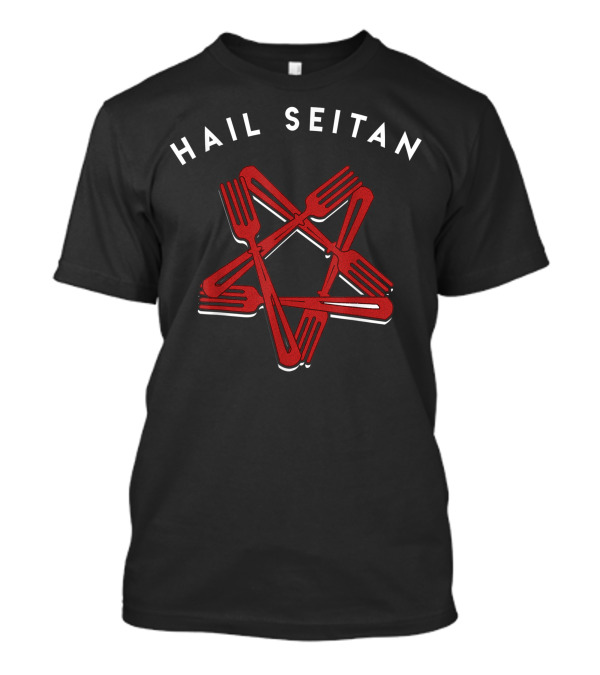 Hail Seitan Fork Pentagram Go Vegan T-Shirt