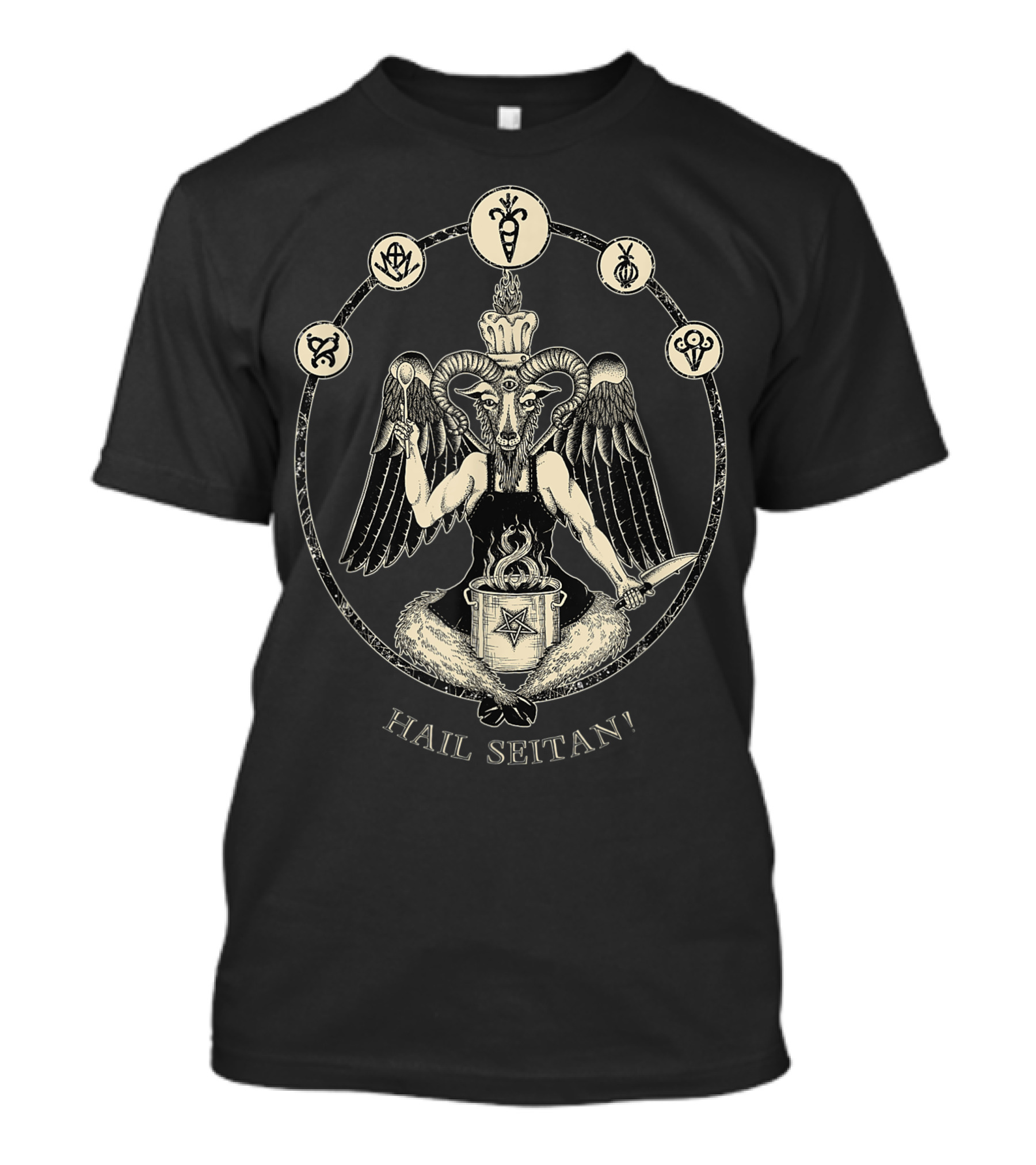 Hail Seitan Occult Vegan Chef Baphomet With Pentagram And Carrot Symbol Punk T-Shirt