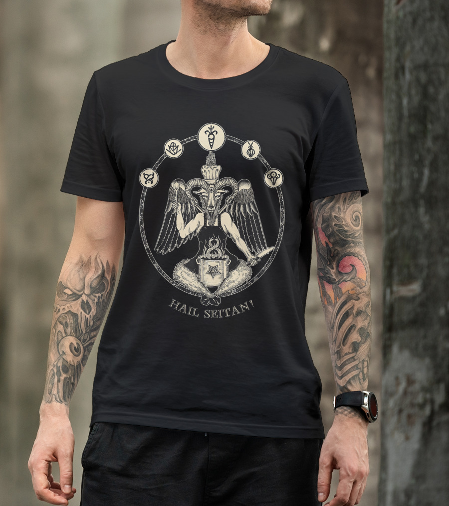 Hail Seitan Occult Vegan Chef Baphomet With Pentagram And Carrot Symbol Punk T-Shirt