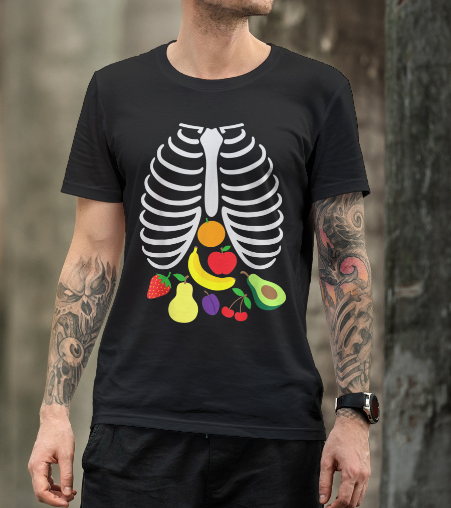 Halloween Xray Pregnant Skeleton Fruit Vegan Reveal T-Shirt