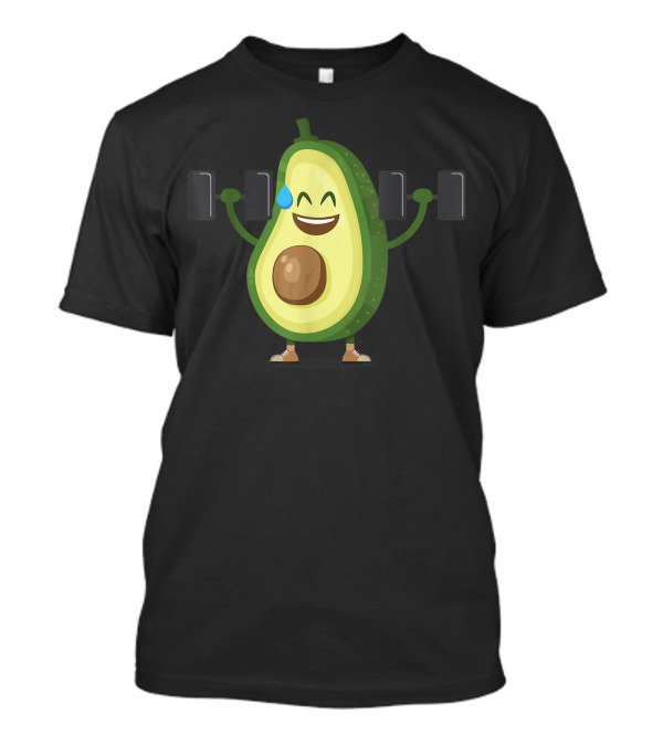 Happy Avocado Lifting Weights Workout Cartoon T-Shirt