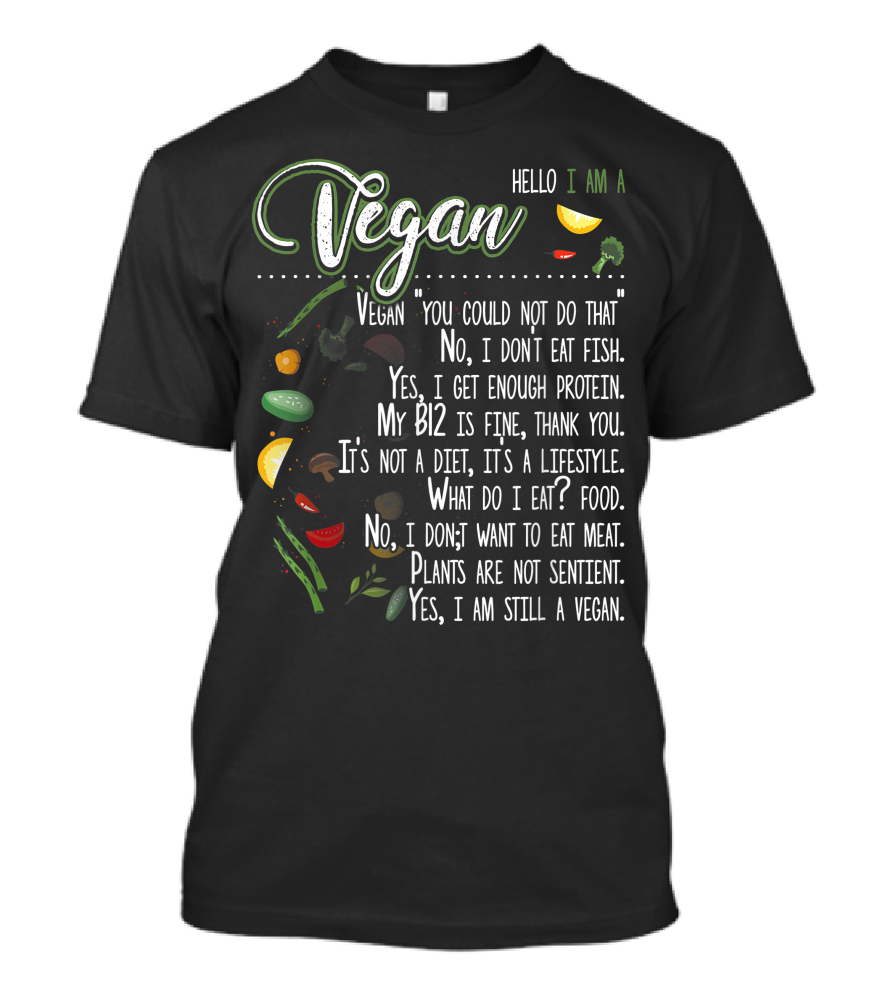 Hello I Am A Vegan My B12 Is Fine Thank You It's Not A Diet It's A Lifestyle Yes I Am Still A Vegan T-Shirt