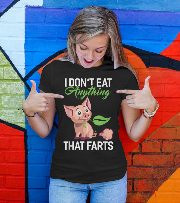 I Don't Eat Anything That Farts Cute Pig Vegan Leaf T-Shirt