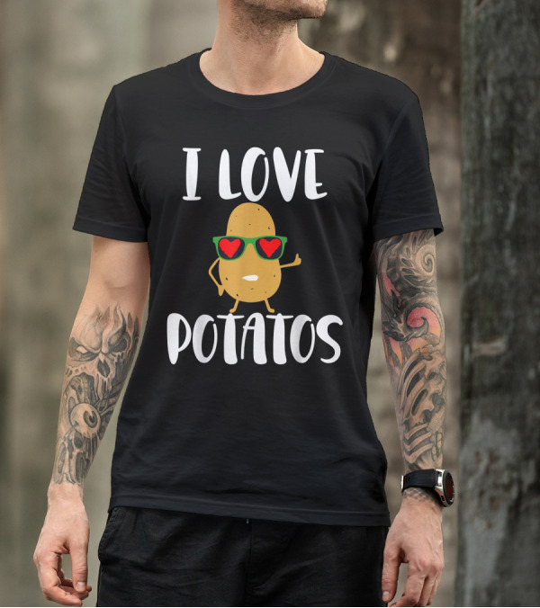 I Love Potatoes Fun Food Vegetable Lover With Heart Glasses T-Shirt