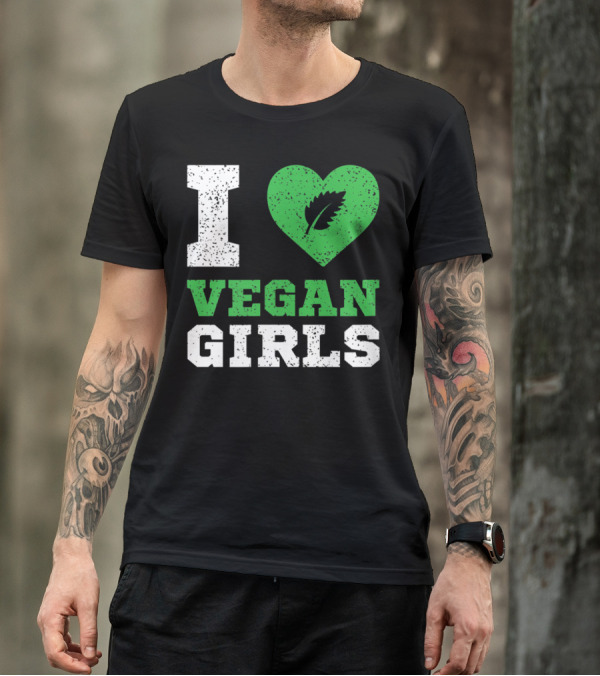 I Love Vegan Girls Vegan Lifestyle Leaf Heart T-Shirt