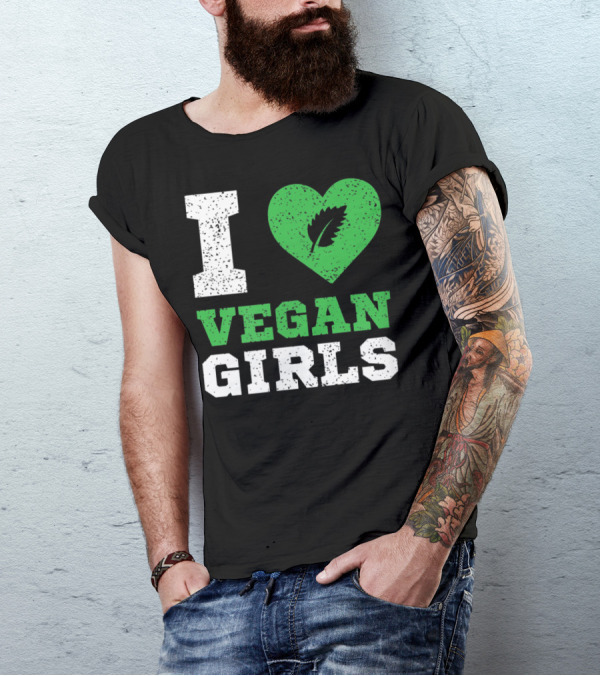 I Love Vegan Girls Vegan Lifestyle Leaf Heart T-Shirt