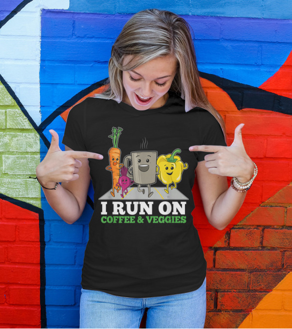 I Run On Coffee And Veggies Vegan Runner Vegetarian T-Shirt