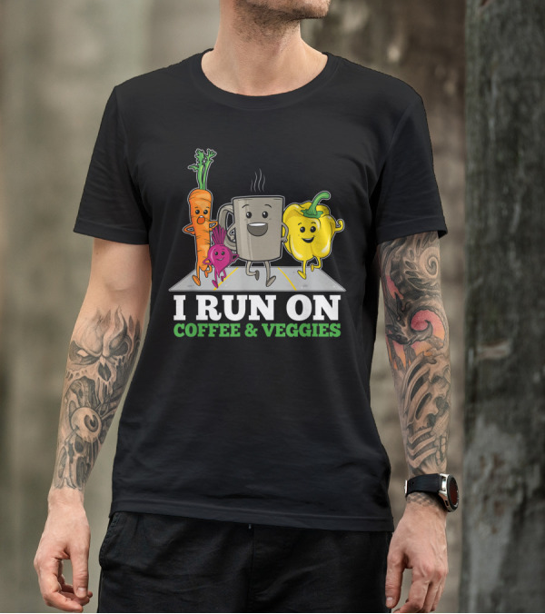 I Run On Coffee And Veggies Vegan Runner Vegetarian T-Shirt